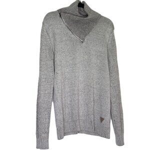 Guess Men's Cleo Sweater Ribbed Shawl Collar 1/4 Zip Knit Pullover Logo EUC L